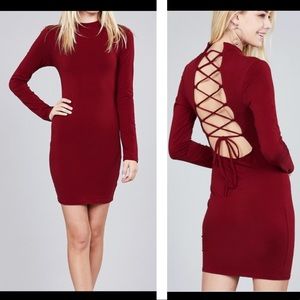 💃🏻 Long Sleeve Mock Neck Strappy Back Mini Dress